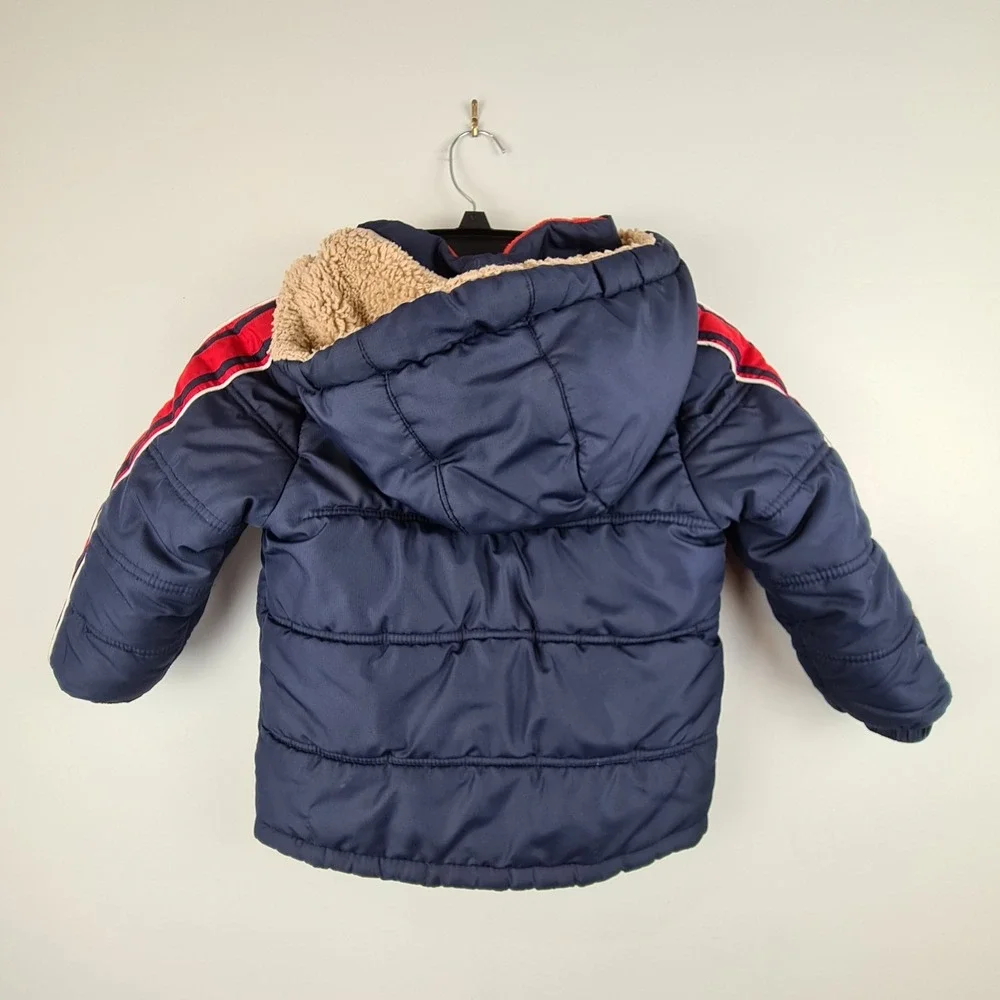 OSHKOSH B'GOSH‎ Little Boys Navy Blue Stripe Hooded Puffer Jacket Size S 4T